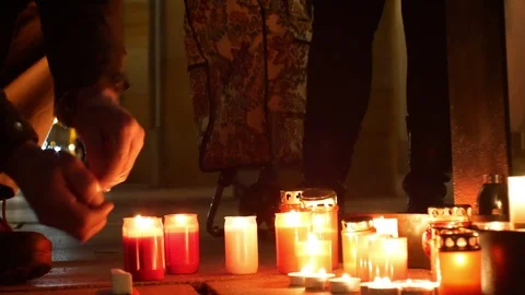 Jan Palach student burning fire, candles people demonstration, 1968 occupation Stock Footage 102067078