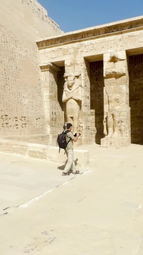 Jan24, 2026, Egypt, Luxor: Medinet Habu, the mortuary temple of Ramesses III Stock Footage 336266232