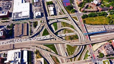 Jane Byrne Interchange complexity from above, Chicago, Illinois Video stock 348018924