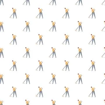Janitor cleaner man mopping floor seamless pattern 스톡 일러스트
