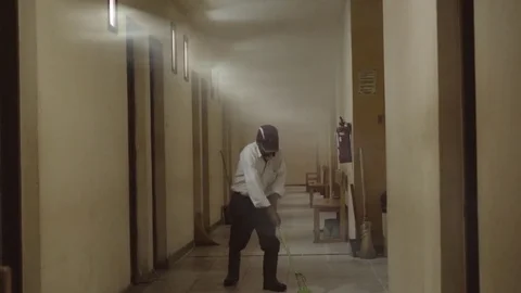 Janitor cleaning bathrooms Stock Footage 80660717