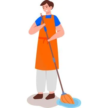Janitor cleaning floor in bakery vector icon isolated on white 库存插图