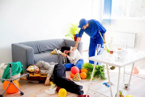Janitor cleaning a mess Stock Photos