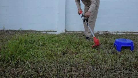 Janitor cutting grass in the evening. Stock Footage 166899586