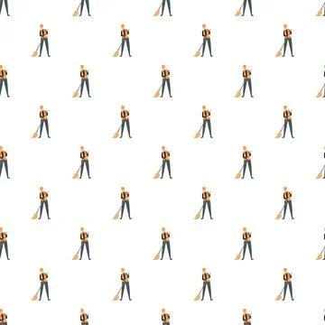 Janitor sweeping floor pattern repeating cleaning service Stock Illustration