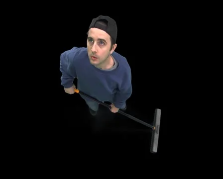 Janitor Sweeping--Looks Up Stock Footage 5101205