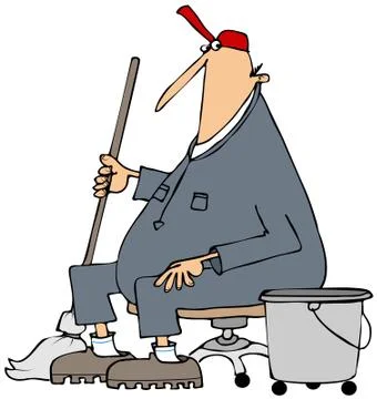 Janitor taking a break Stock Illustration