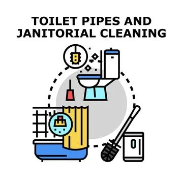 Janitorial cleaning process in public restroom facility Stock Illustration