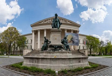 Janos Arany Statue and Hungarian National Museum A picture of the Hungaria... Stock Photos