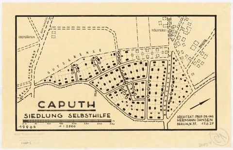 Jansen Hermann (1869-1945), development plan of the Self-Help Krhenberg set.. 库存照片
