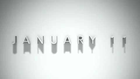 January 11 3D title animation with shadows on a white background Vídeo Stock 296001047