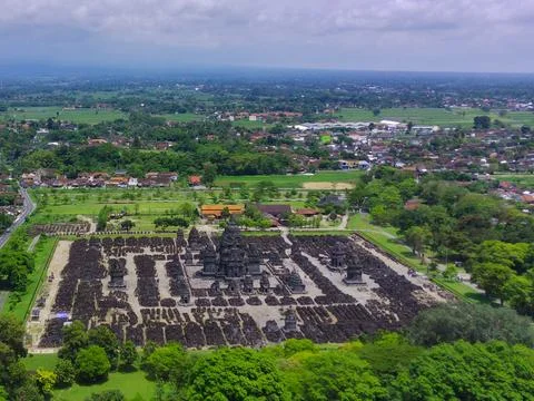 January 15, 2023, Central Java. Indonesia. Aerial Shot of Candi Prambanan o.. Stock-Fotos