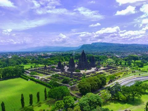 January 15, 2023, Central Java. Indonesia. Aerial Shot of Candi Prambanan o.. Foto stock