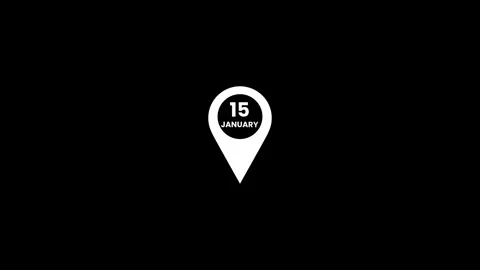 January 15 date marker location pin animation isolated on black background Stock Footage 325987735