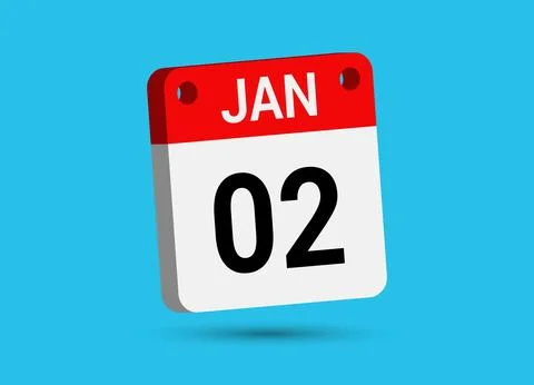 January 2 Calendar Date Flat Icon Day 2 Vector Illustration Stock Illustration