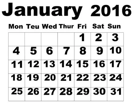 January 2016 Calendar Stock-Illustration