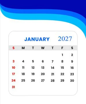 January 2027 Monthly Waves Calendar Stock Illustration
