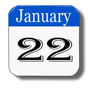 January 22 date of calendar in blue and white color look like 3d with shadow Stock Illustration