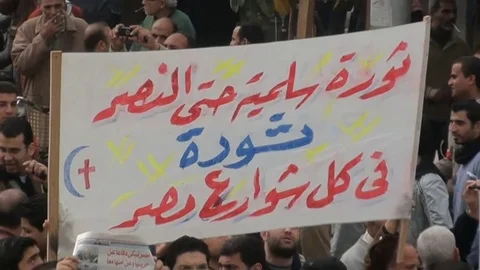 January 25 Revolution Demonstrators in e on 10 February 2011 Stock Footage 114815900