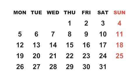 January 29, 2026, Animated 2029 planner showcasing January calendar, Stock Footage 320082633