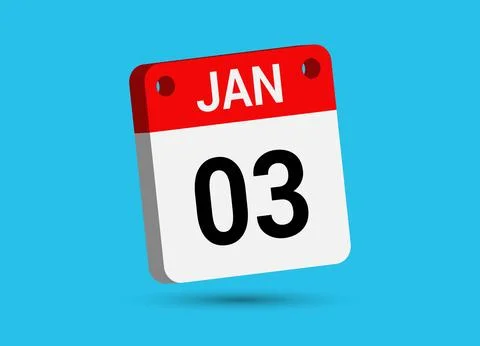 January 3 Calendar Date Flat Icon Day 3 Vector Illustration Stock Illustration