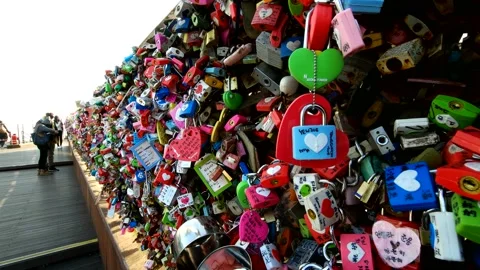 January 5, 2017: A locks of fortune locked for eternal love in N Seoul Tower. Stock Footage 145967568