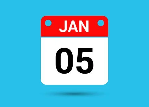 January 5 Calendar Date Flat Icon Day 5 Vector Illustration Stock Illustration