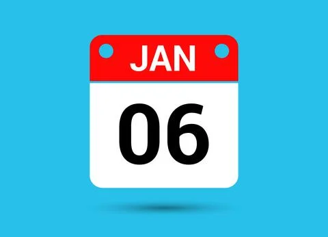 January 6 Calendar Date Flat Icon Day 6 Vector Illustration Stock Illustration