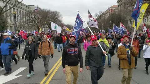 January 6th Trump Protest March - Crowd Marches Past On Way To Capitol Video stock 149011453