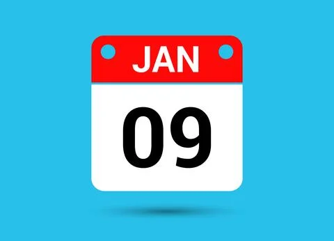 January 9 Calendar Date Flat Icon Day 9 Vector Illustration Stock Illustration