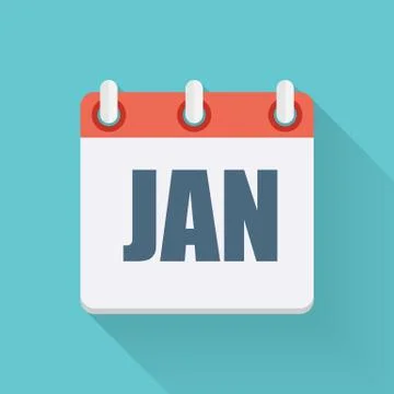 January Dates Flat Icon with Long Shadow. Vector Illustration Stock Illustration