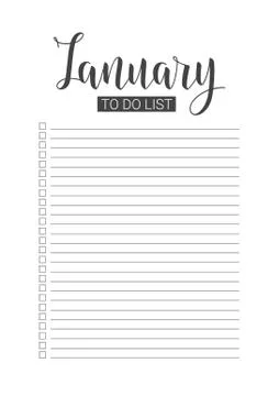 January To Do List. Vector Template. Handwritten lettering. Stock Illustration