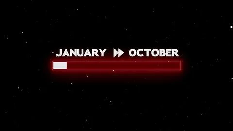 January to october progress bar glowing Ilustración de archivo