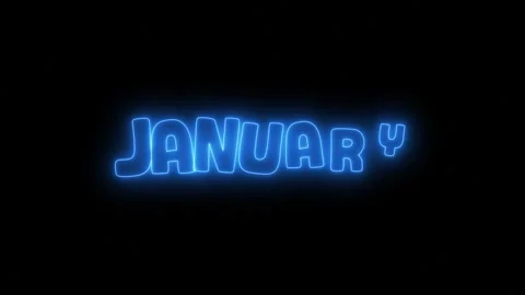 January text animated on black background. Blue neon glowing outline Video stock 295015036