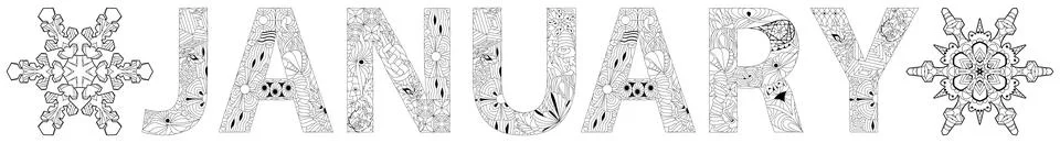 JANUARY. Vector zentangle object for coloring for any purpose Illustrazione stock