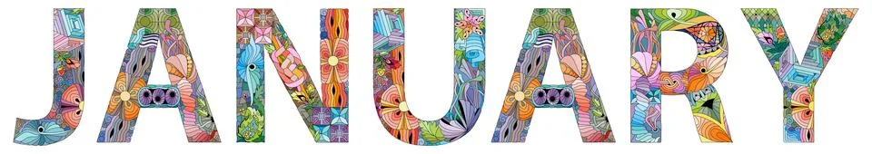 JANUARY. Vector zentangle object for decoration for any purpose Illustrazione stock