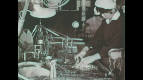 Japan 1960s: Silk thread on reels. Silkworm in a cocoon. Women pull strands from Stock Footage 332086201