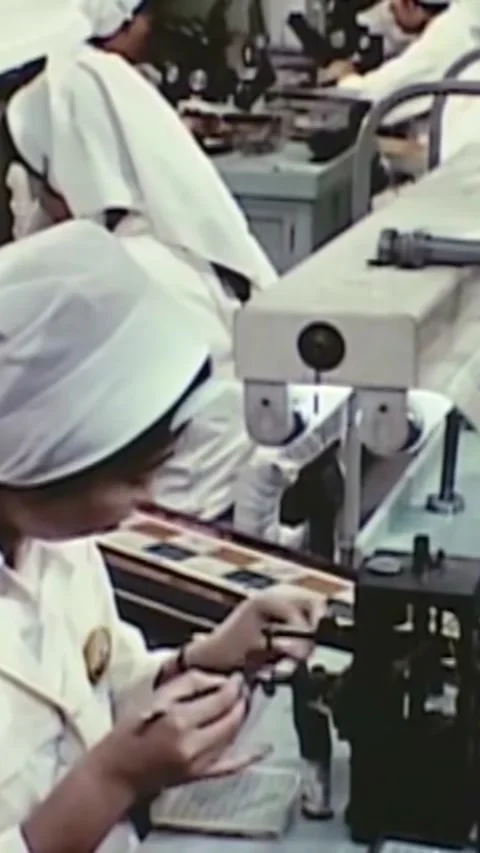 JAPAN - 1963 - Women work in an electronics factory in Japan. Stock Footage 339101887