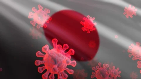 Japan 3D Flag With Virus Floating Animation Closeup (3D Rendering) Stock Footage 126823531