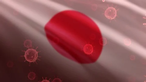 Japan 3D Flag With Virus Floating Animation Closeup (3D Rendering) 動画素材 126987133