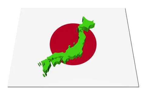 Japan 3d render map on their flag illustration Illustrazione stock