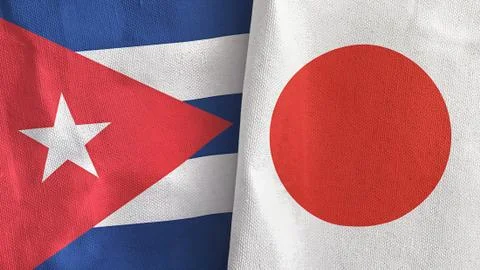 Japan and Cuba two flags textile cloth 3D rendering Stock Illustration