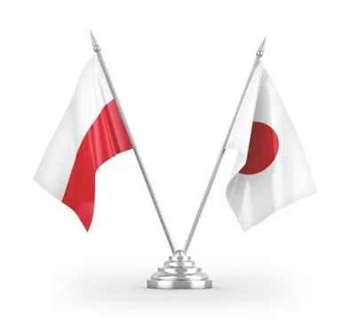 Japan and Poland table flags isolated on white 3D rendering Stock Illustration