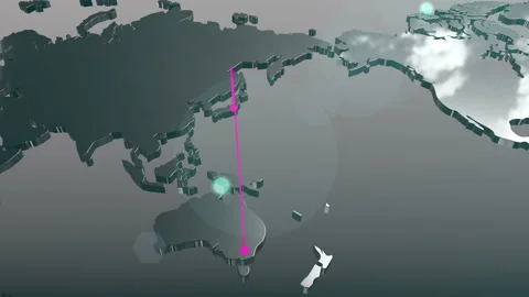 Japan to Australia connection world map animation Stock Footage 155285185