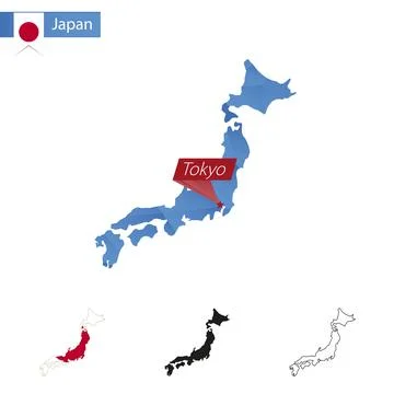 Japan blue Low Poly map with capital Tokyo. Stock-Illustration