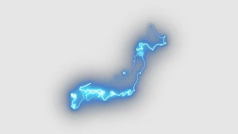 Japan Blue Neon Map Loop Animation on Transparent Background Glowing Country Vídeo Stock 335986771