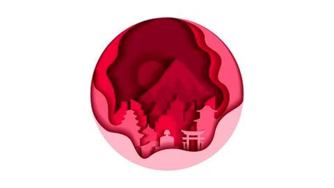 Japan circle icon flat style architecture buildings monuments town city country Ilustración de archivo