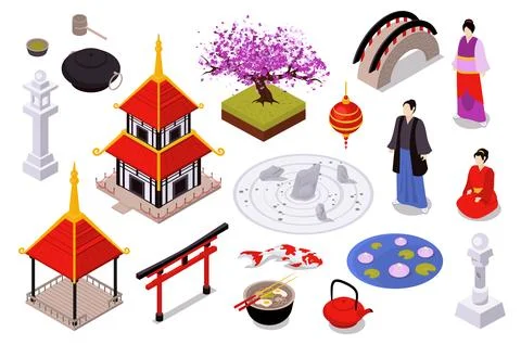 Japan Culture Isometric Elements Stock Illustration