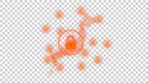 Japan Cyber Attack On Secure Map HUD Transparent Unsecure Stock Photos