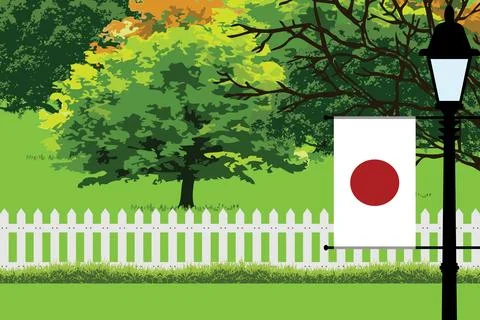 Japan Day Trees Lamp Vector Illustration Stock Illustration